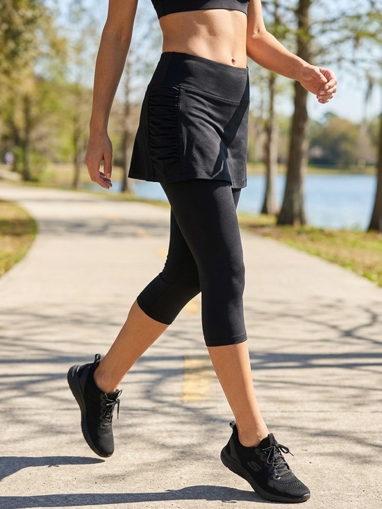 Marika Pants - NWT Marika Tek PWR-TEK Ruched Skirted Capri Leggings - Black (Size Small)